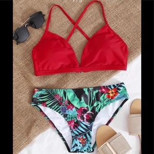 SHEIN Tropical Criss Cross Bikini Swimsuit